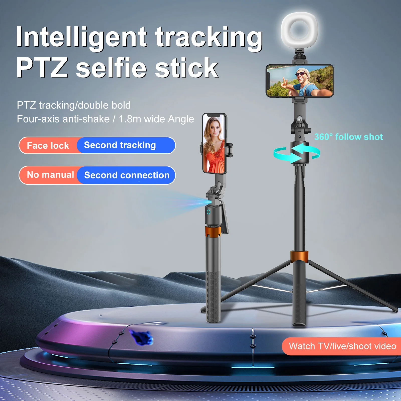 360°Rotation Phone Stabilizer Holder Gimbal Blueteeth Facial Tracking Selfie Stick Desktop Face Tracking Tripod for Mobile Video