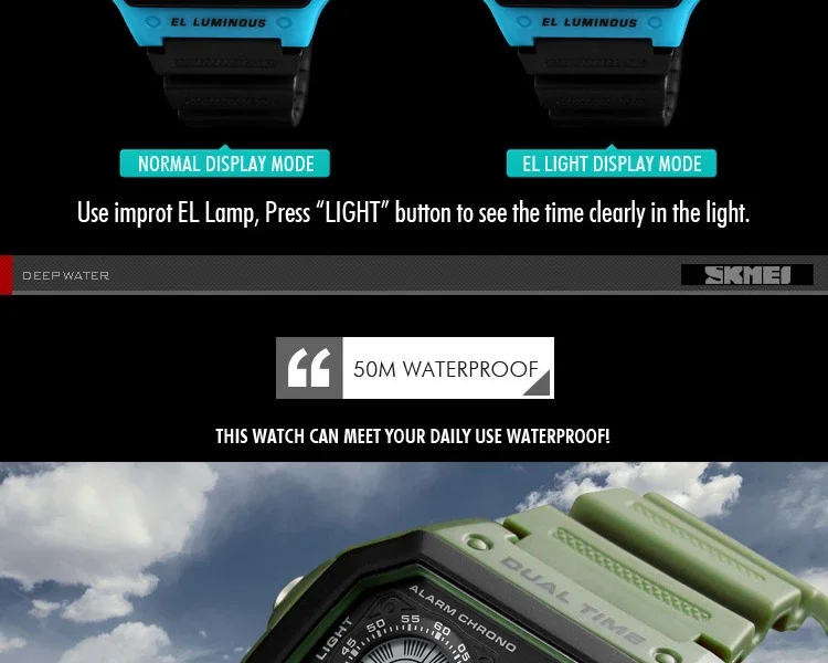 SKMEI 1299  Alarm Male Digital Watch reloj hombre Outdoor Sport Watch Fashion Men PU Strap Multifunction Waterproof Watches