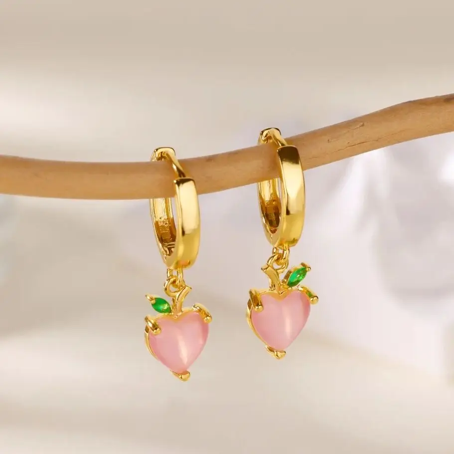 Opal Heart Earrings Color Gold 18K Gold Plated Stainless Steel Pink
