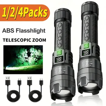 1/2/4PCS Outdoor Portable LED Flashlight- Rechargeable High Power Torch, Zoomable for Camping/Hiking/Emergency (IPX5 Waterproof)