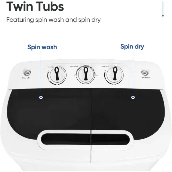 ZENY Portable Clothes Washing Machine Mini Twin Tub Washing Machine 13lbs Capacity with Spin Dryer,Compact Washer 4