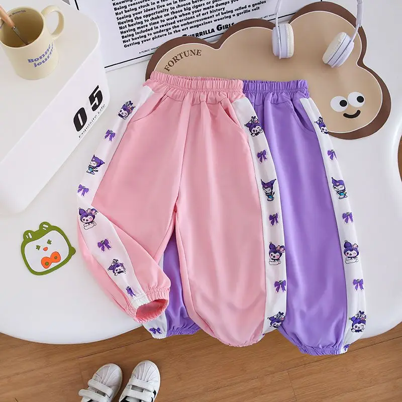 

Summer Kuromi Anime Kawaii Sanrio Long Pants New Casual Quick Drying Anti-Mosquito Trousers Clothes Gifts for Children