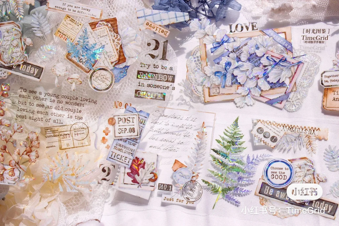 Shiguang Time 빈티지 저널 배경 워시 마스킹 pet 테이프, 반짝이