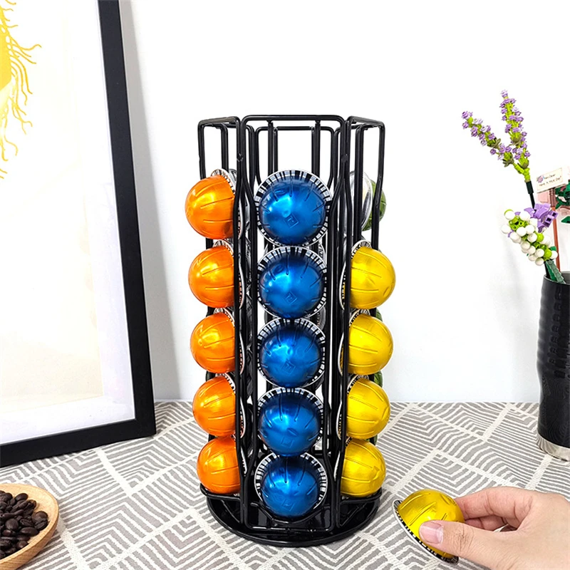 

Rotatable Coffee Capsule Holder Display Compatible for 30 Cups Vertuo line Rack Nescafe Vertuo Espresso Pod Storage Organizer