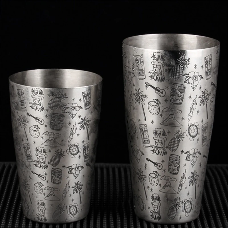 1 pcs 650ml/800ml Boston Cocktail Shaker With Etched Pattern Bar Cocktail Shaker Tin Set Bar Tool
