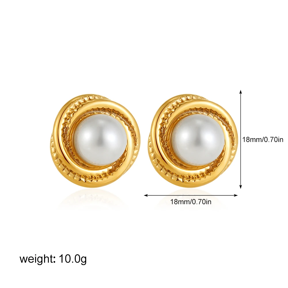 Vintage Stainless Steel Double Layer Striped Texture Stud Earrings for Women Statement Gold Plated Round Earrings Luxury Jewelry