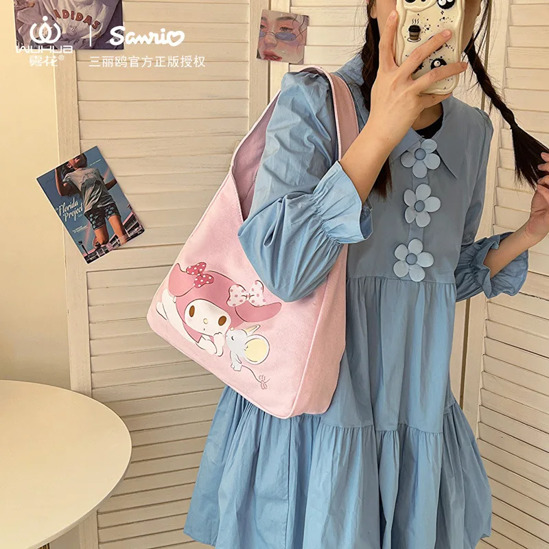 

Sanrio Холщовая Сумка с принтом мелодии, Наплечные Чехлы, вместительные кошельки и сумочки Hello Kitty, милый кошелек Kuromi, Почтовый чехол