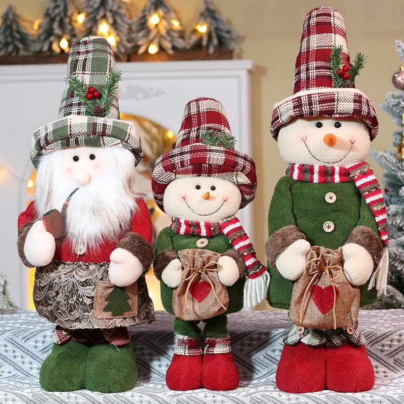 

Christmas Santa Snowman-Reindeer Snowflake Plaid Cloth Stretchable Doll Decorations Christmas Elk Window Decorations