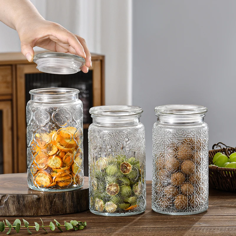 1000ml Glass Storage Jar of Begonia Flower Nuts Snacks Sealed Jar of Tea Miscellaneous Grains with Lid Household Storage Jar 4