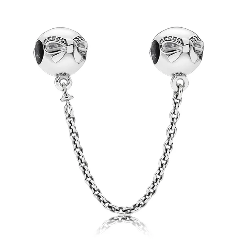 

Аутентичный стиль, изящный бант, цепочка безопасности, шарм, подходит для женского браслета Пандоры, браслет, подарок, DIY ювелирные изделия