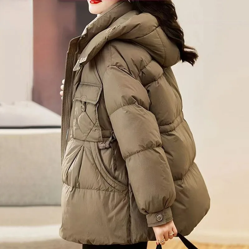 2023 New Women Down Jacket Winter Coat Female Short Parkas Loose Thick Warm Outwear Hooded Leisure Time Versatile Overcoat