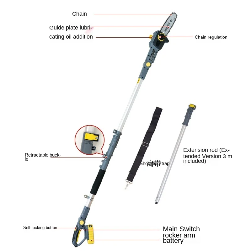 20V Telescopic 1.8m 3m High altitude Electric chainsaw cordless charging saw Garden pruning tool Rechargeable garden tools