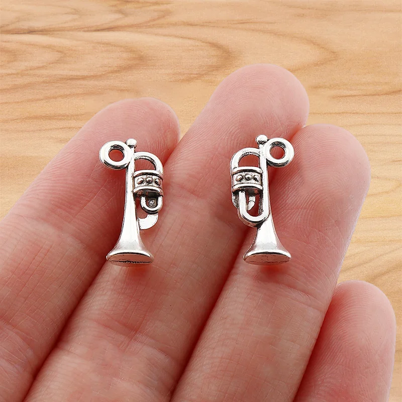 50 Pieces Silver Color Double Sided Trumpet Horn Musical Instrument Charms Pendant For DIY Necklace Making Finding Accessories 5