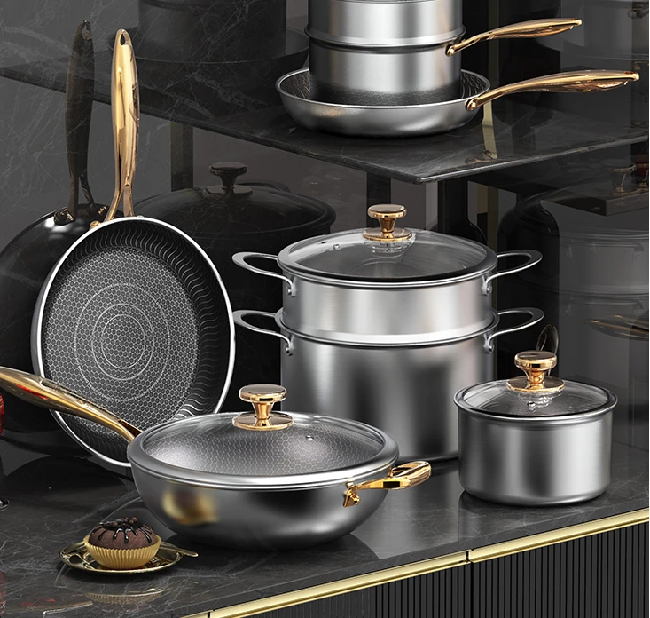 

Pot Set Combination Stainless Steel Frying Pan Soup Steaming Non Stick Pan Household Full Set of Pot Cookware Set Non Stick