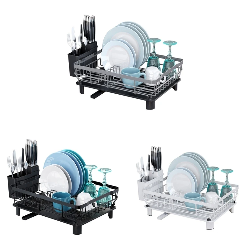 

Стеллаж для сушки посуды с поддоном для сушки Поворотный носик Тарелка для чаши Полка для сушки посуды Съемный держатель T84E
