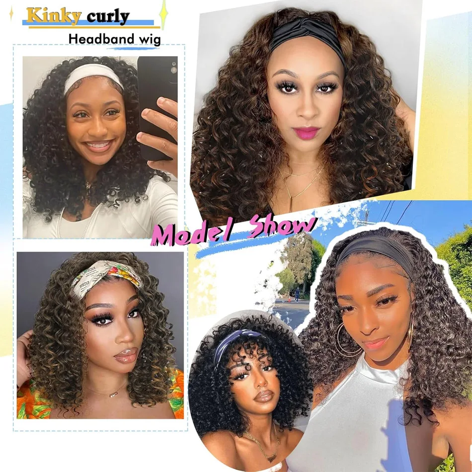Parrucca con fascia per capelli umani ricci crespi senza colla piena fatta a macchina capelli Isee parrucche brasiliane per capelli umani Remy per donne densità 250% - immagine 6