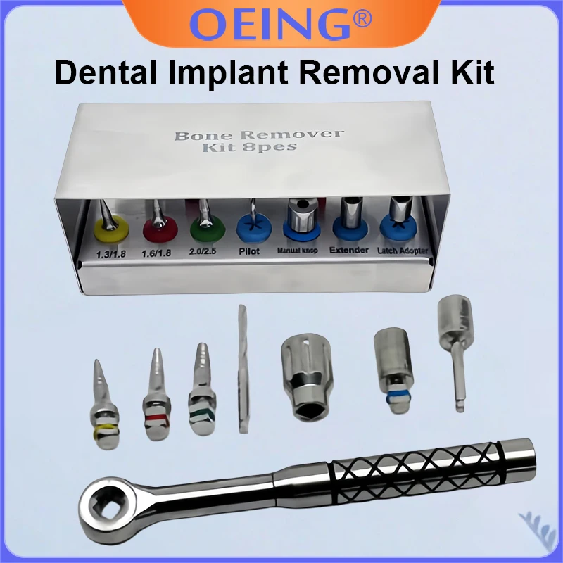 Kit de Extracción de Implantes Dentales: Destornillador, Llave Dinamométrica, Trinquete, Expansor Óseo, Instrumentos de Restauración Dental