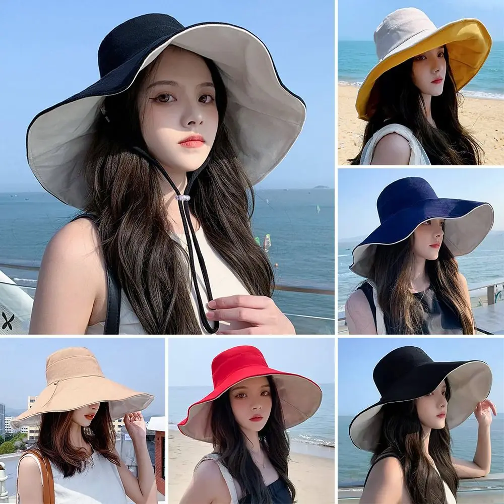 Anti-UV Big Brim Sunscreen Hats Caps Fisherman Cap Double-sided Foldable Bucket Hat for Women Girls Summer Sun Hat Visor sun hat bucket hat women bucket hat women hat
