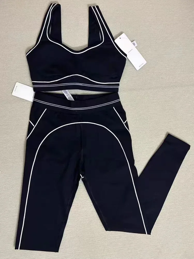AL Yoga Sports Set Brush High Waist Heart Throb Legging Tight Fitting Sport Bra for Women Slimming Elastic Fitness Running Set 2