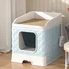 Foldable Fully Enclosed Cat Litter Box with Drawer Type Tray Pet Supplies Extra Large Anti-Splashing Cat Toilet with Scratch Pad