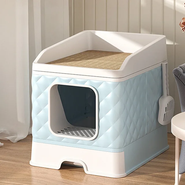 Foldable Fully Enclosed Cat Litter Box with Drawer Type Tray Pet Supplies Extra Large Anti-Splashing Cat Toilet with Scratch Pad Foldable Fully Enclosed Cat Litter Box with Drawer Type Tray Pet Supplies Extra Large Anti-Splashing Cat Toilet with Scratch Pad