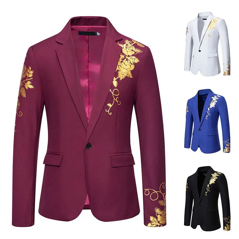 Men's Paisley Floral Gold Bronzing Printed Blazer Luxury Evening Prom Dress 2024 Suits Formal Jackets for Men Costume Homme Coat 2