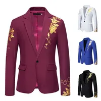 Men's Paisley Floral Gold Bronzing Printed Blazer Luxury Evening Prom Dress 2024 Suits Formal Jackets for Men Costume Homme Coat 2