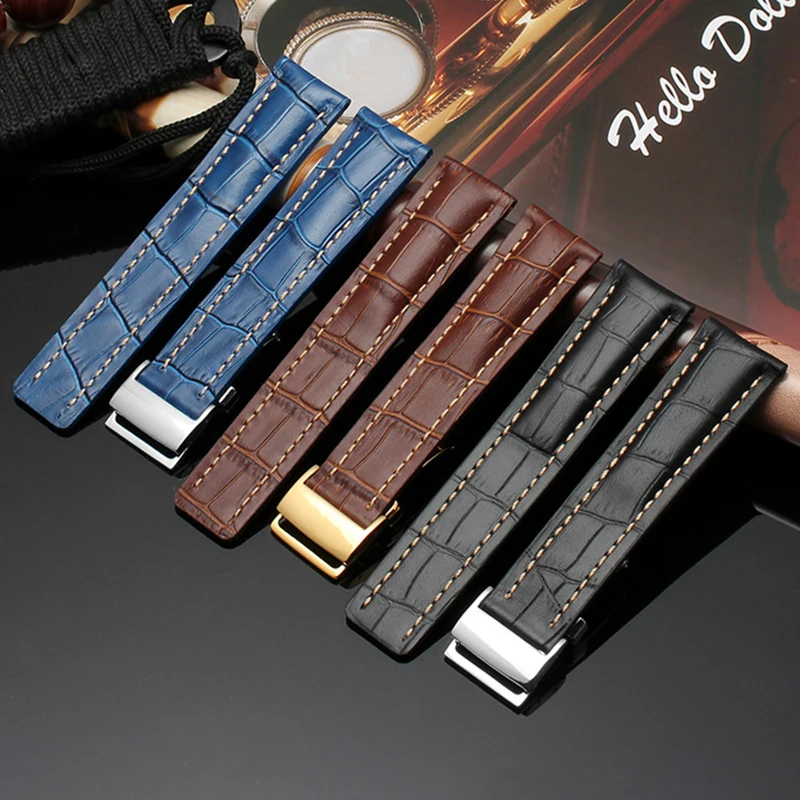 Cinturino In Pelle Cinturino 22Mm 24Mm Per Cinturino Orologio Breitling Cintura Avenger Bracciale Navittimer Nero Marrone Blu Aviatore Genuino