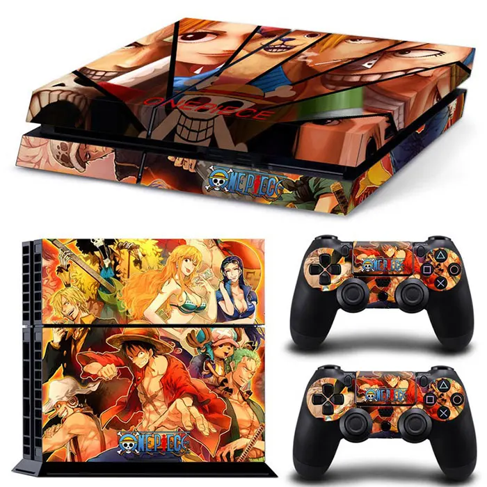 Japan Cartoon One Piece Luffy Pokemon Vinyl Skin Sticker for PS4 Slim Console and 2 Controllers Decal Cover Game Accessories 