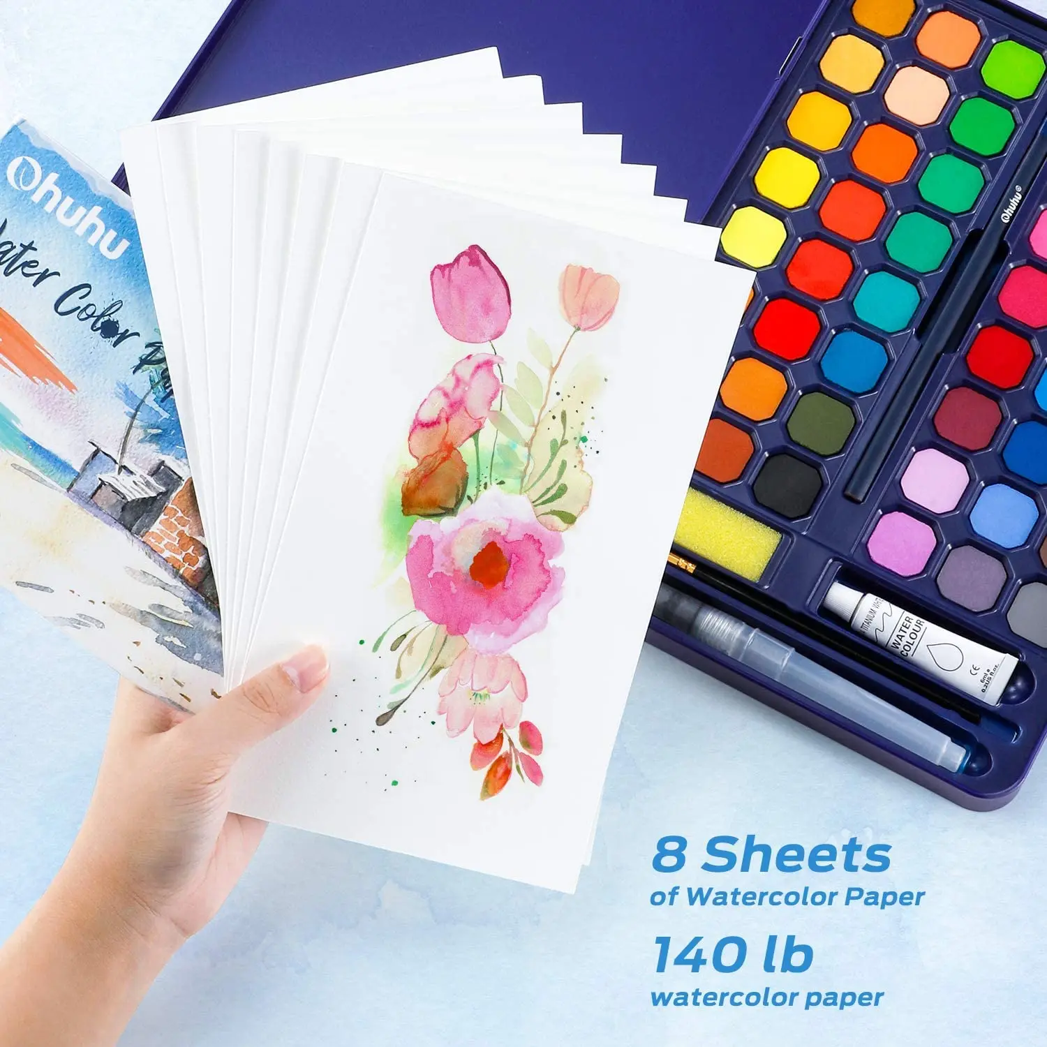 Ohuhu Solid Watercolor Paint Set Brush Pen Portable Professional Painting Pigment Drawing Colors Palette School Art Supplies