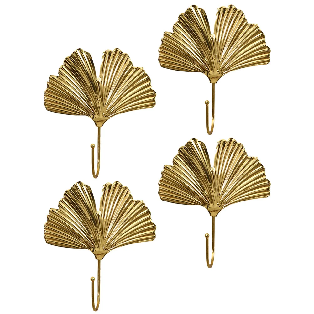 

4 Pcs Metal Hook Household Wall Modern Style Gold Decor Bedroom Decorative Hooks for Hanging Key Clothes Hanger Ginkgo Leaf
