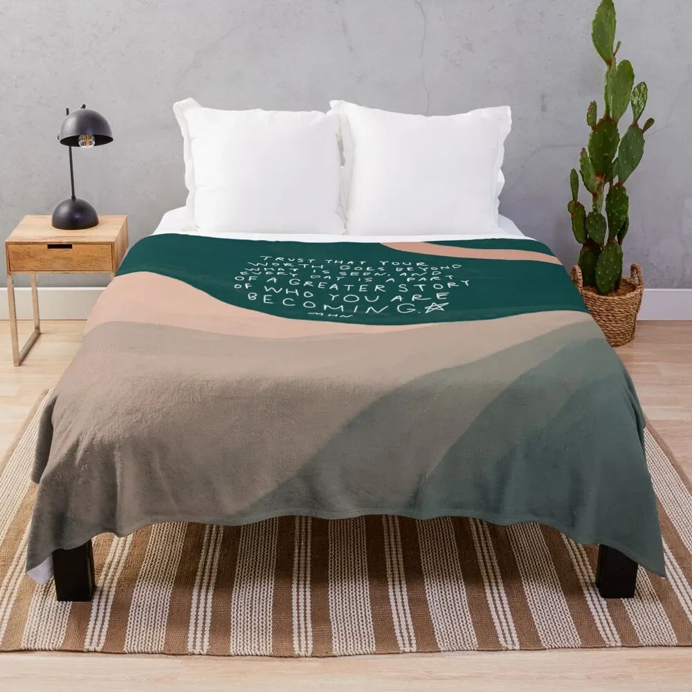 

Who You Are Becoming - Inspiring Positive Quote With Mountain and Moon Throw Blanket blankets ands Sofa Quilt Quilt Blankets