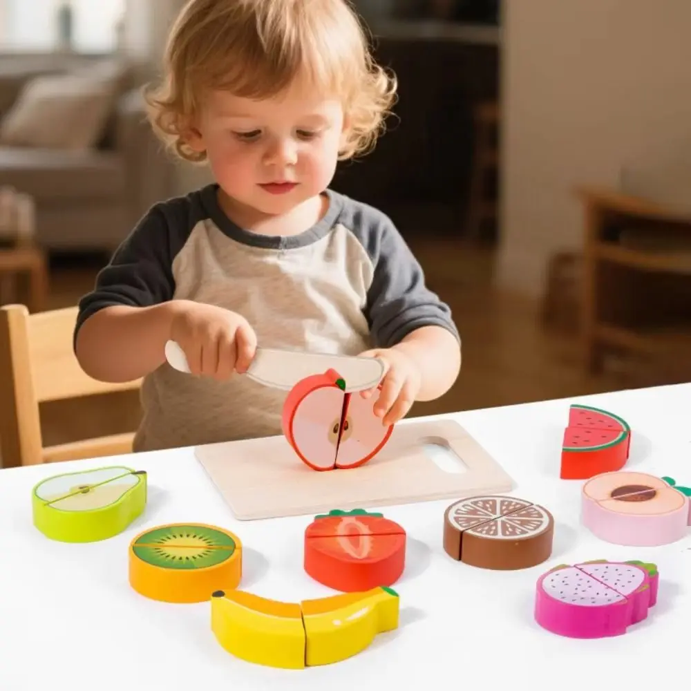 1 set Wooden Kitchen Cutting Fruits Toys Play Food Montessori Simulation Kitchen Pretend Toy Interactive Cognitive