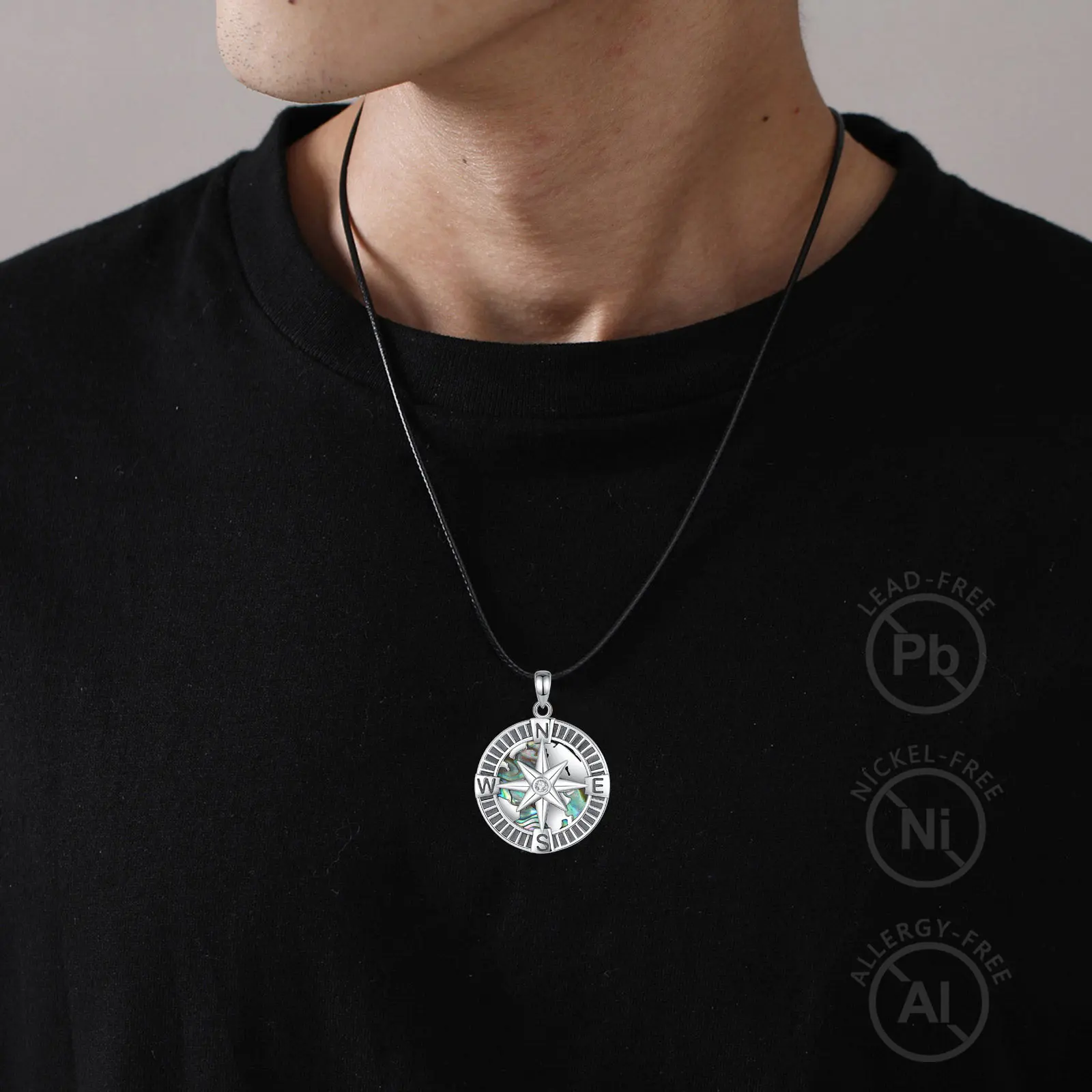 Eudora 925 Sterling Silver North Star Necklace for Women Man Natural Abalone Shell Compass Pendant Personality Jewelry Fine Gift