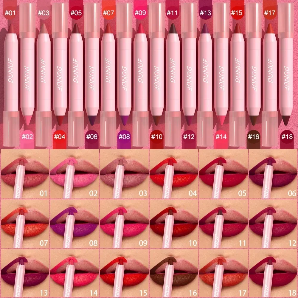 18 Color Matte Lipstick Pen Waterproof Lasting Nude Brown Lip Liner Pencil Red Lip Contour Tint Lip Contouring Cosmetic Makeup 3