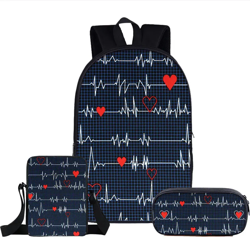 Classic Novelty Nurse Heart 3D Print 3pcs/Set pupil School Bags Laptop Daypack Backpack Inclined shoulder bag Pencil Case