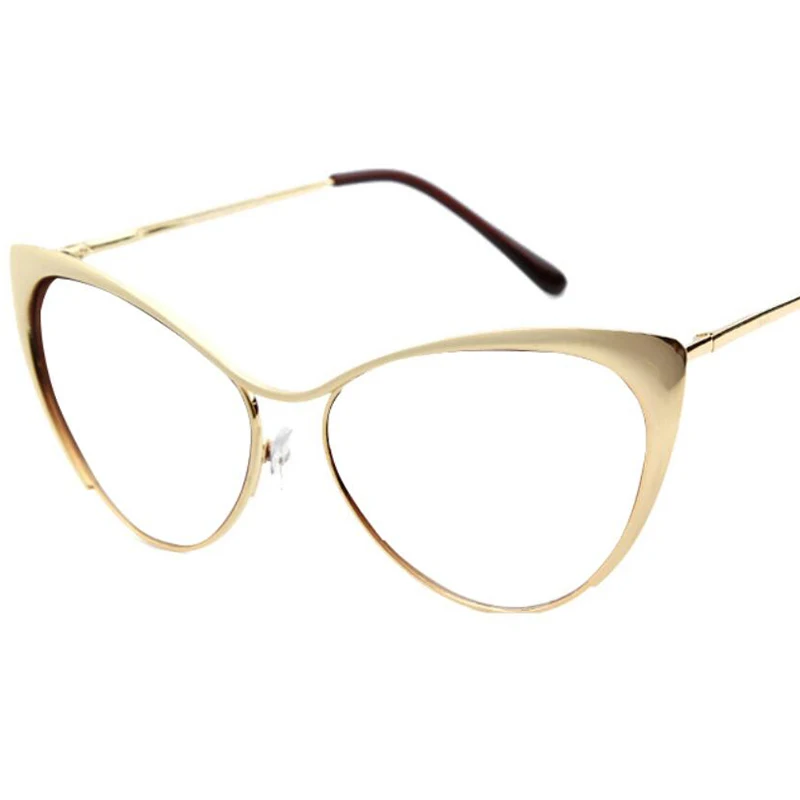 Gold Clear Half Frame Cat Eye Reading Glasses Women Fashion Computer Eyeglasses Sexy Cateye Metal Frame Blue Light Glasses +1.75 3