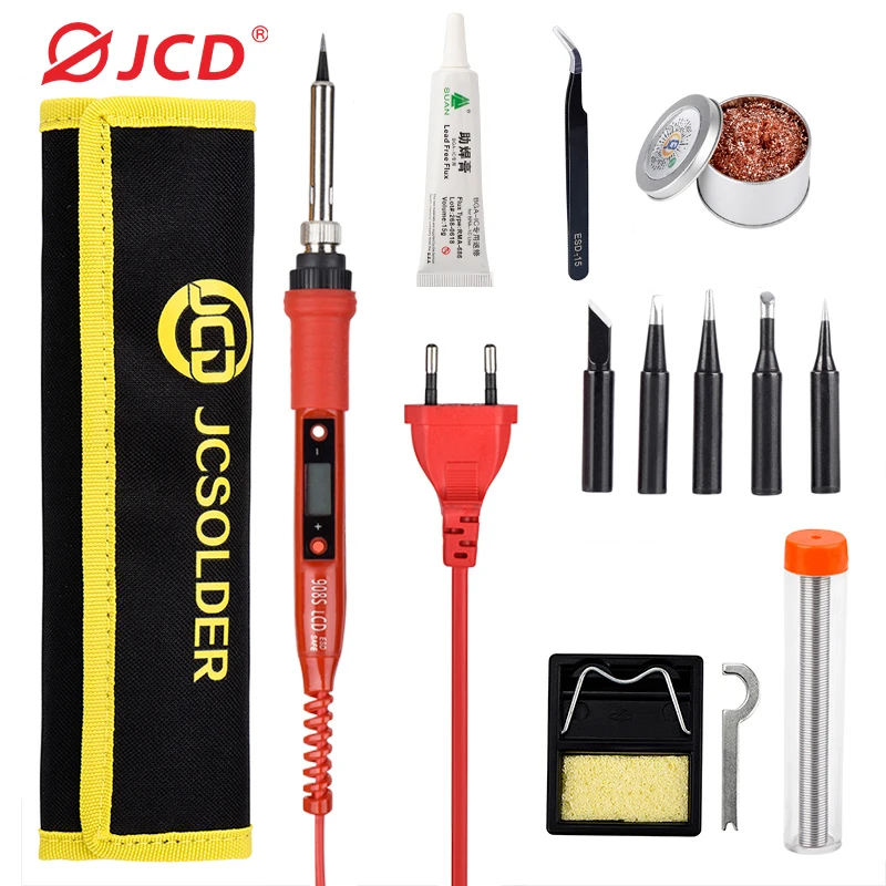 JCD 80W Soldering Iron Kit  Adjustable Temperature 220V Portable Soldering Iron Set With Flux Electronic Repair Welding Tools