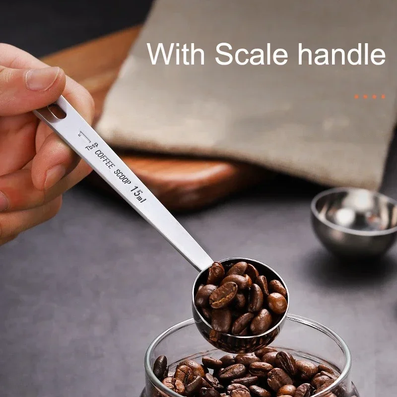 1Pc Stainless Steel Coffee Scoop 15ml 30ml Measuring Scoop Spoon Long Handled Metal Measure Spoon Coffee Tea Tools Accessories