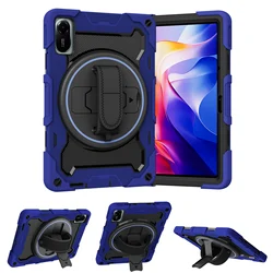 360 Rotating Armor Case with Heavy Duty Kickstand and Hand Strap for Redmi Pad 2 2025 (Case Only - Dark Blue)