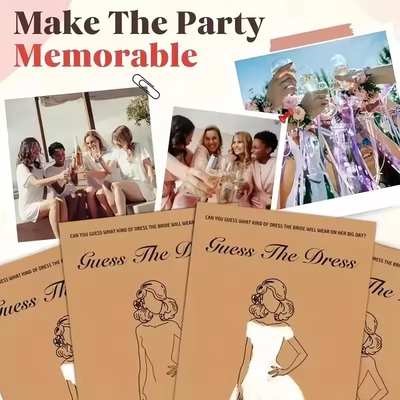 20pcs/set Wedding Dress Game Card with Pens Guess the Dress Bridal Shower Painting Games Bachelorette Party Wedding Decoration