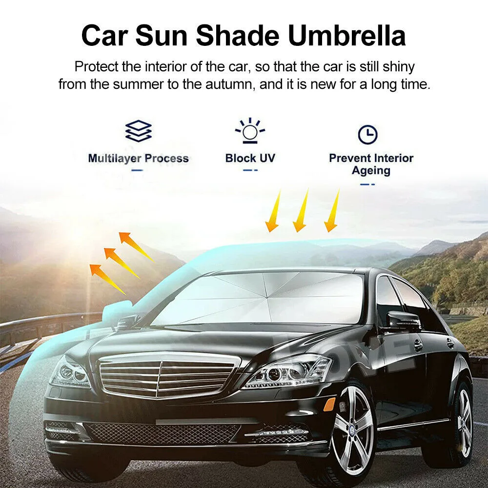 Parapluie pare-soleil de pare-brise de voiture, Titanium Silver Cloth  Pliable Voiture Front Window Parasol Parapluie pour Uv Ray Block & Sun Heat  Protection