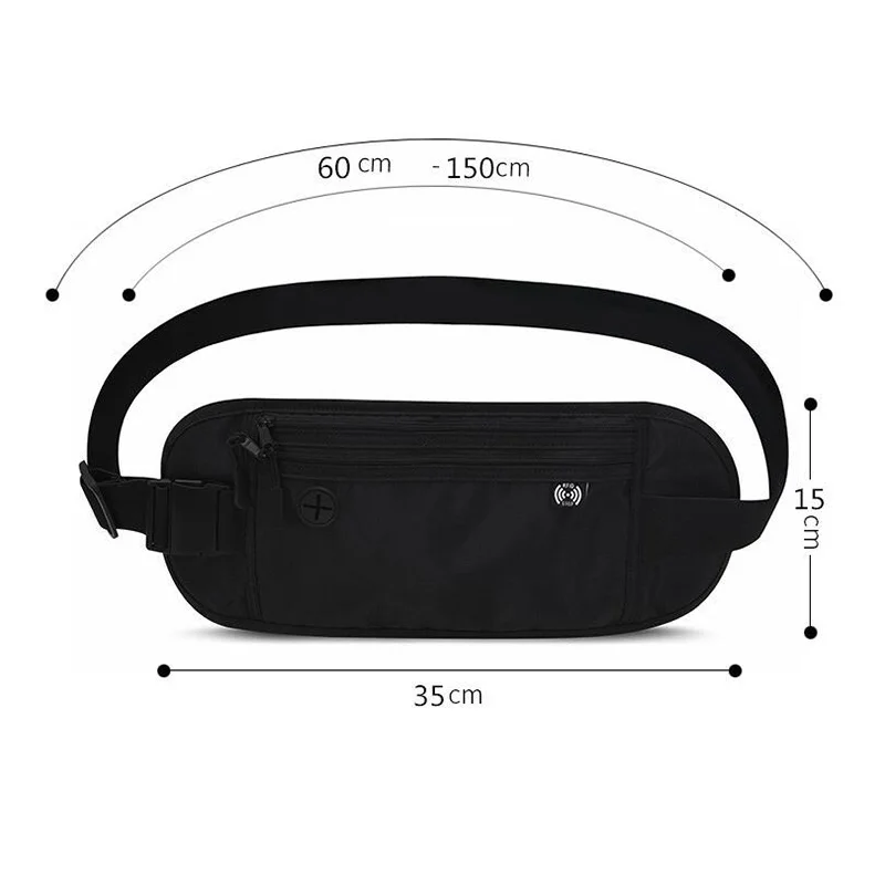 15*35cm RFID blokování vodotěsný cestovní telefon pás pás brašna fanny pack skrytý náprsní taška signál RFID překážka cestovní pas držák brašna