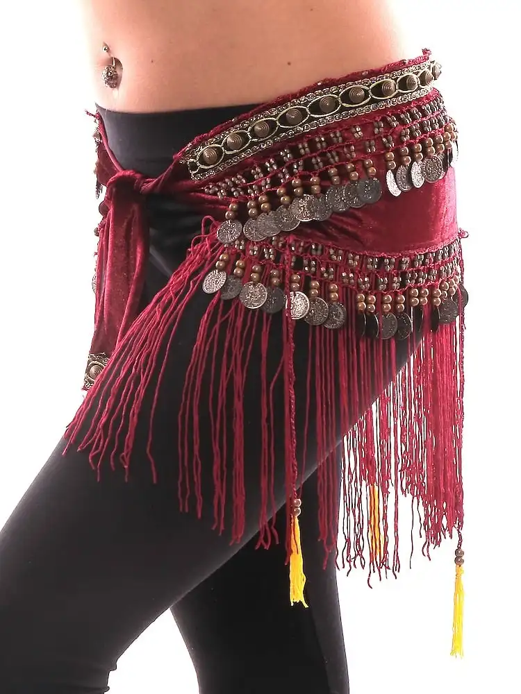 Women Belly Dance Clothing Velvet Tribal Hip Scarf Fringe Belly