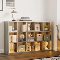 Living Room Furniture 15 Cube Bookcase Storage Shelf Organizer with LED Lights, 5 Tier Bookshelves and Bookcases Display Shelves 2