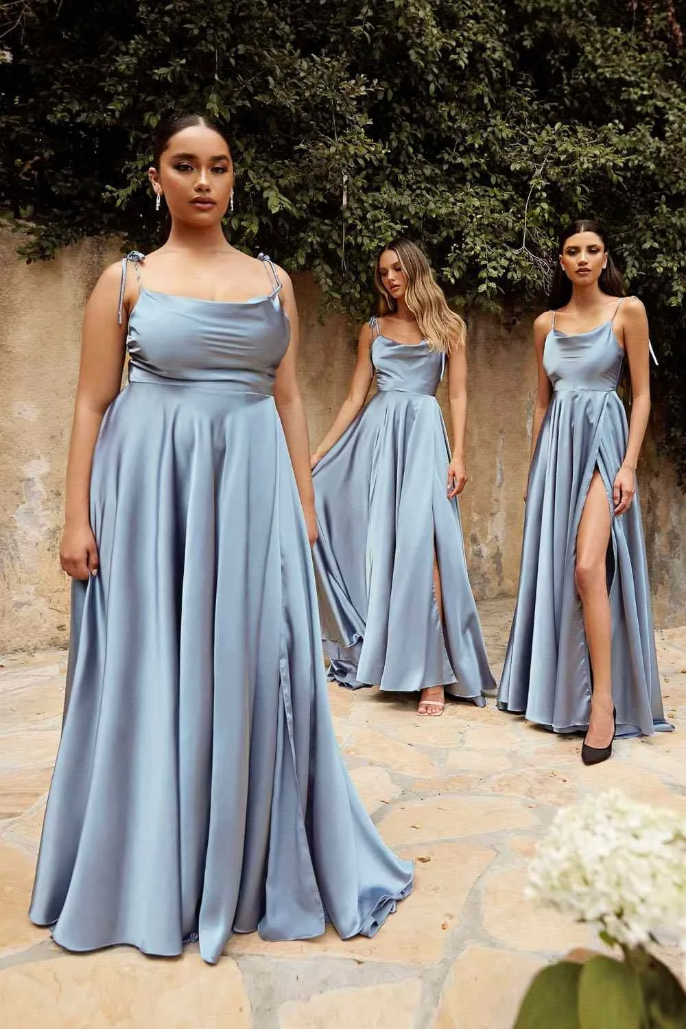 Elegant Women Maxi Beach Satin Dress Sexy Leg Slit Lace up Evening Prom Gown Adjustable Straps Bridesmaid Dresses