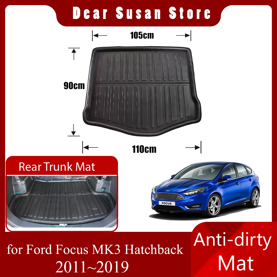 Car Rear Trunk Mat for Ford Focus 3 MK3 Hatchback 2011~ Waterproof Luggage Rug Pad Space Liner Cover Accessorie