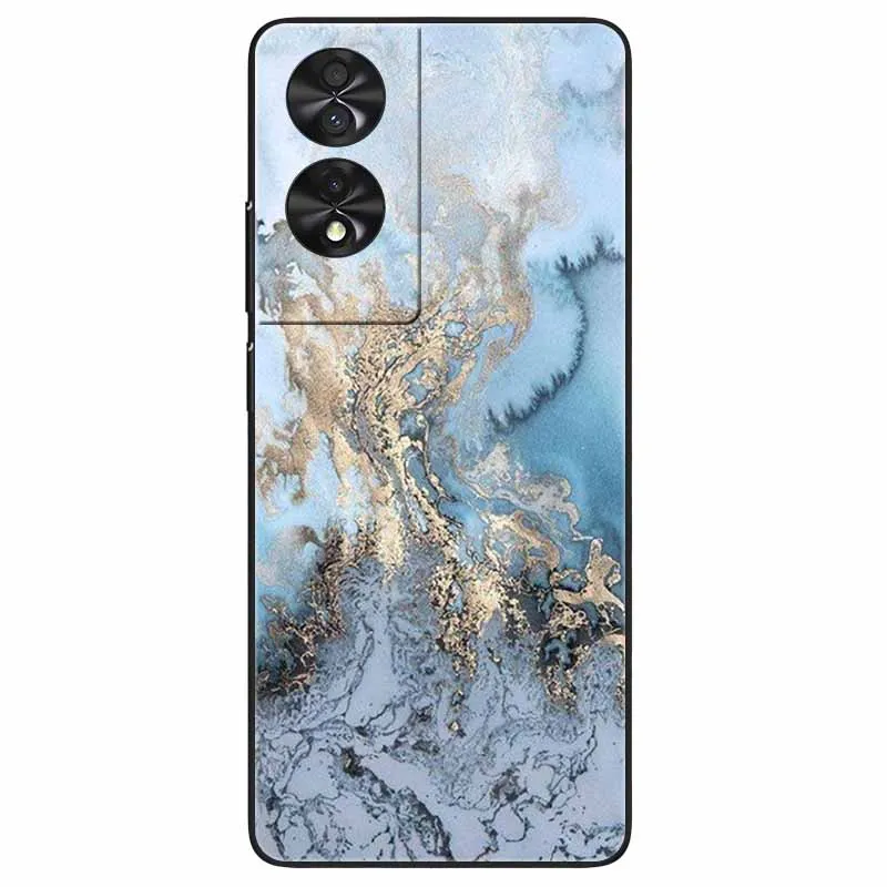 Marble Silicone TPU Phone Case - Soft Black Cover, 6.78''