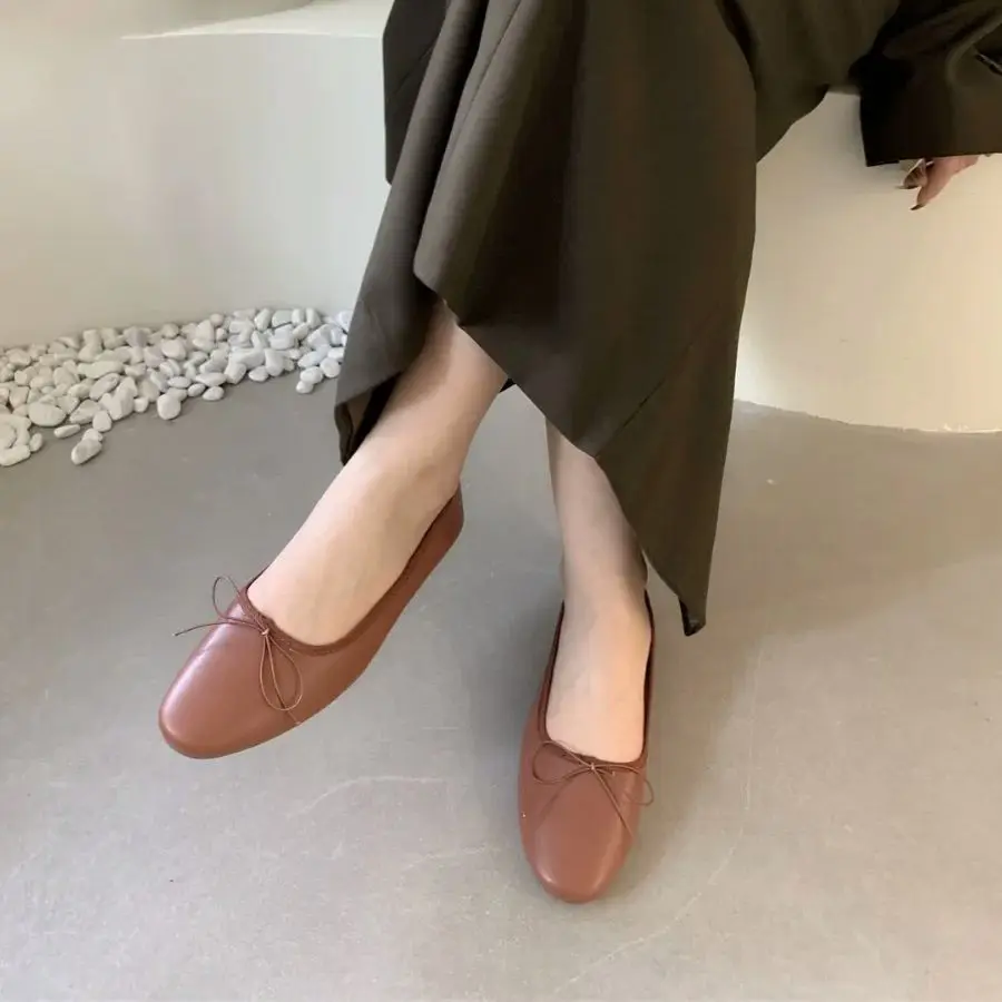 Bailamos Round Toe Women Flats Ballet Loafers Flat Low Heels Dress Shoes Slip On Casual Moccasins Shallow Dress Mules Shoes Muje 3