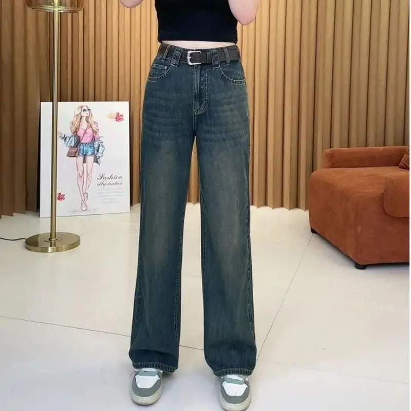 

2023 Autumn Winter Velvet Loose High Waist Wide Leg Pants Casual Multi Button Thick Warm Baggy Jeans Denim Trousers H320